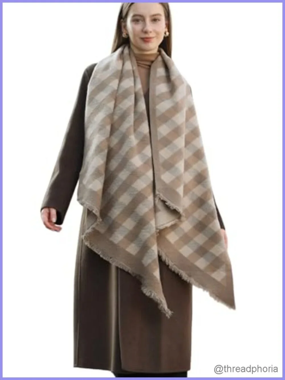 Diagonal Checkered Scarf Winter Shawl Thick Cashmere-Like Soft Wrap Warm